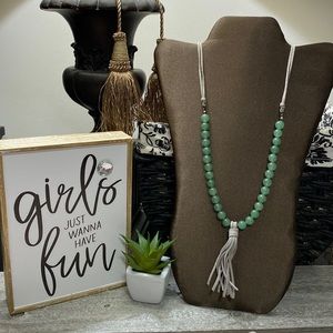 Elegant Green Beaded Necklace with Tassel